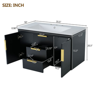Wall Mounted Bathroom Vanity with Resin Sink - Black or White