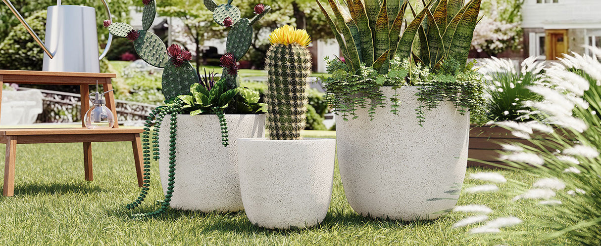 U_Style Lightweight Matte Textured MGO Outdoor Indoor Flower Pot Set of 3