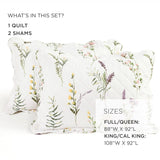 Watercolor Wildflower Scallop Edge Floral 3 Piece Quilt Set