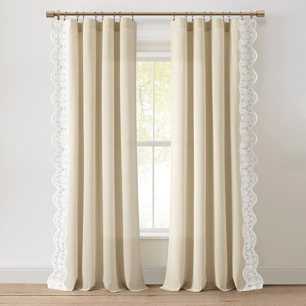 Scalloped Edge Lace Border Window Curtain Panel