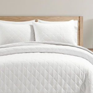 Haniya Solid Waffle Woven Cotton Textured Quilt Set