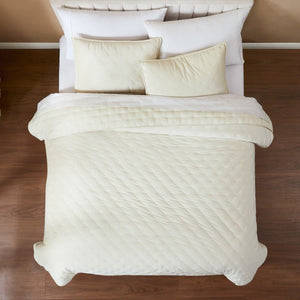 Haven Velvet Embroidered Stitch Cozy Super Soft Quilt 3 Piece Set