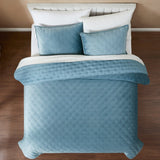 Haven Velvet Embroidered Stitch Cozy Super Soft Quilt 3 Piece Set