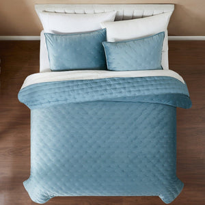Haven Velvet Embroidered Stitch Cozy Super Soft Quilt 3 Piece Set