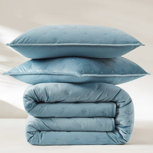 Haven Velvet Embroidered Stitch Cozy Super Soft Quilt 3 Piece Set