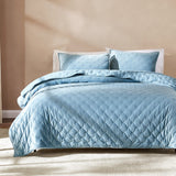 Haven Velvet Embroidered Stitch Cozy Super Soft Quilt 3 Piece Set