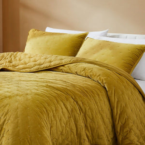 Haven Velvet Embroidered Stitch Cozy Super Soft Quilt 3 Piece Set