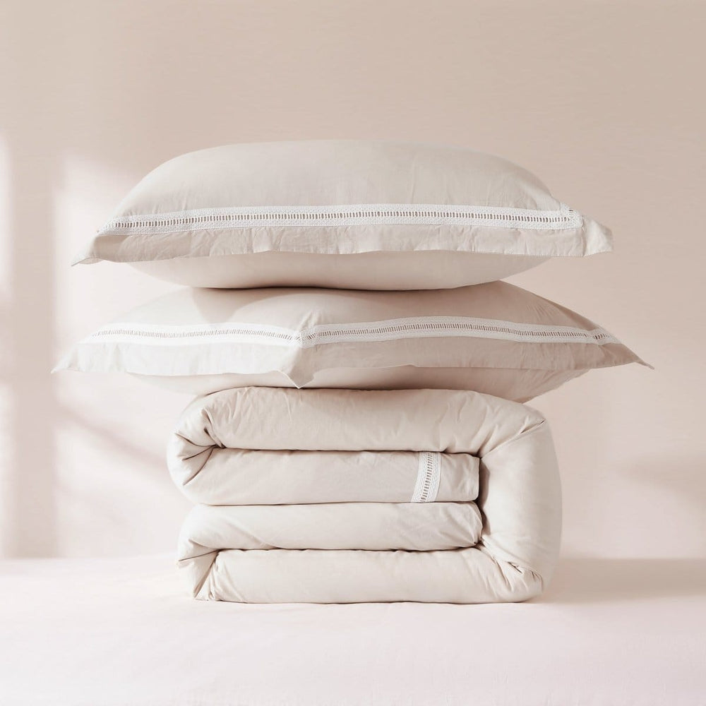 Doris Eyelet Inset Trim Cotton Duvet Cover Set