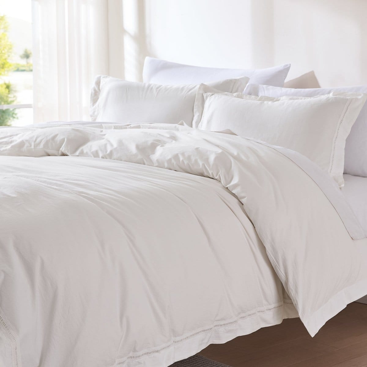 Doris Eyelet Inset Trim Cotton Duvet Cover Set