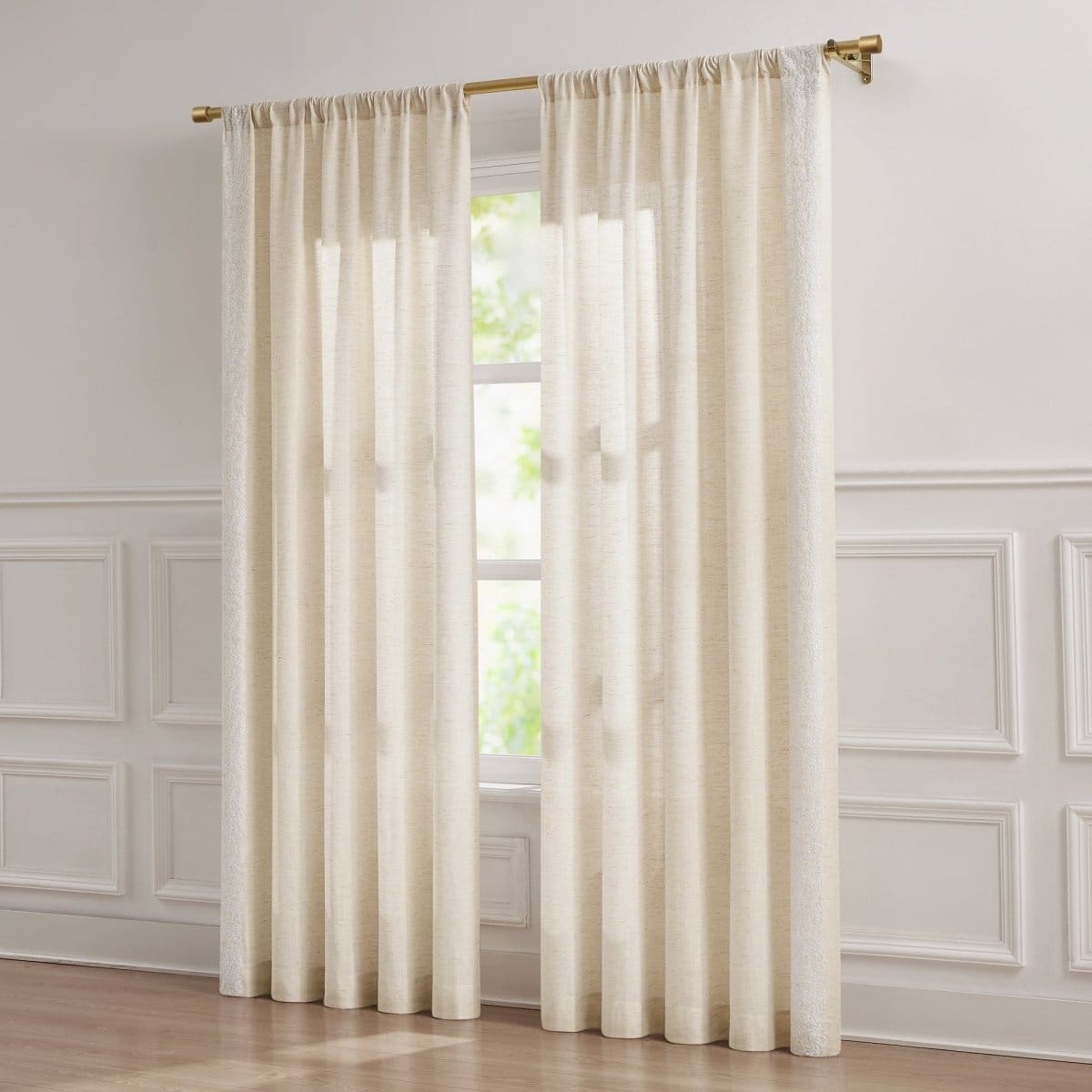 Emily Leaves Embroidered Window Curtain Panels