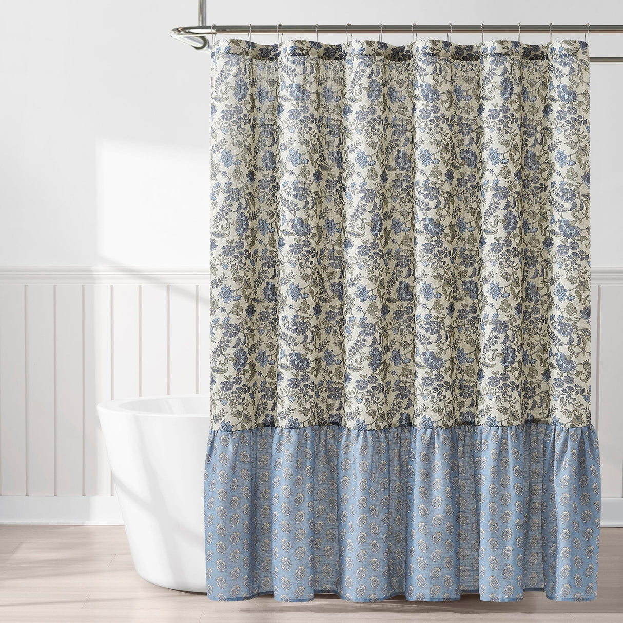 Lillian Block Print Linen Textured Shower Curtain