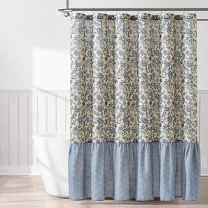 Lillian Block Print Linen Textured Shower Curtain