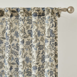 Lillian Block Print Linen Textured Window Curtain Panels