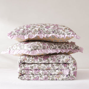 Lola Block Print Ruffle Reversible Floral Quilt Set