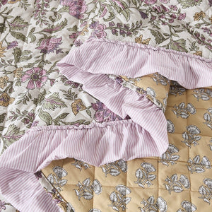Lola Block Print Ruffle Reversible Floral Quilt Set