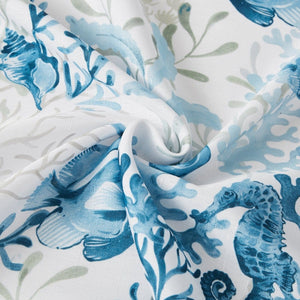 Oceana Watercolor Sea Life Linen Textured Shower Curtain