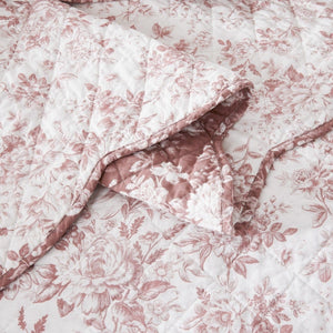 Peony Toile Reversible Cotton Quilt Set