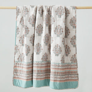 Sofia Flower Block Bouquet Reversible Cotton Throw Blanket