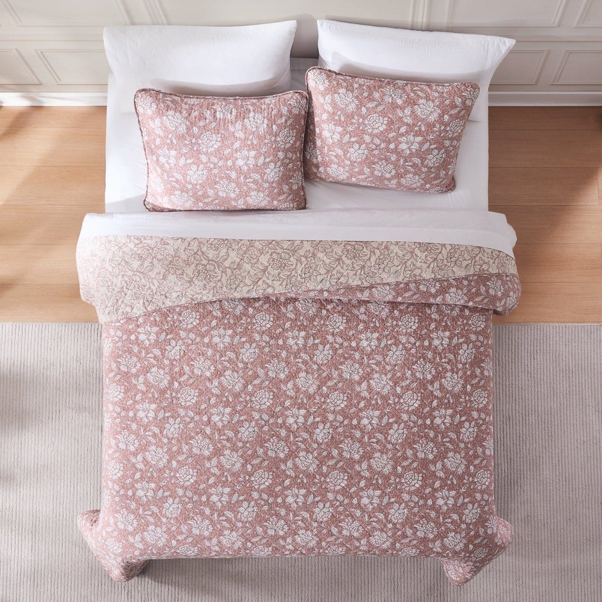 Zara Floral Block Reversible Cotton Quilt Set