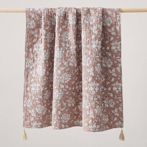 Zara Floral Block Reversible Cotton Throw Blanket