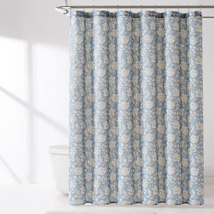 Zara Floral Block Linen Textured Shower Curtain