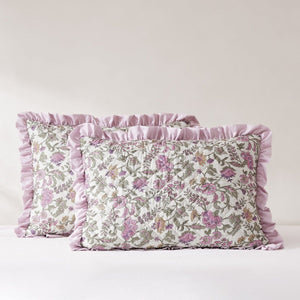 Lola Block Print Ruffle Reversible Floral Quilt Set