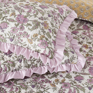 Lola Block Print Ruffle Reversible Floral Quilt Set