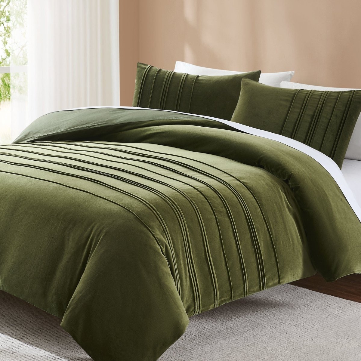 Pleated Groove Velvet Duvet Cover Set