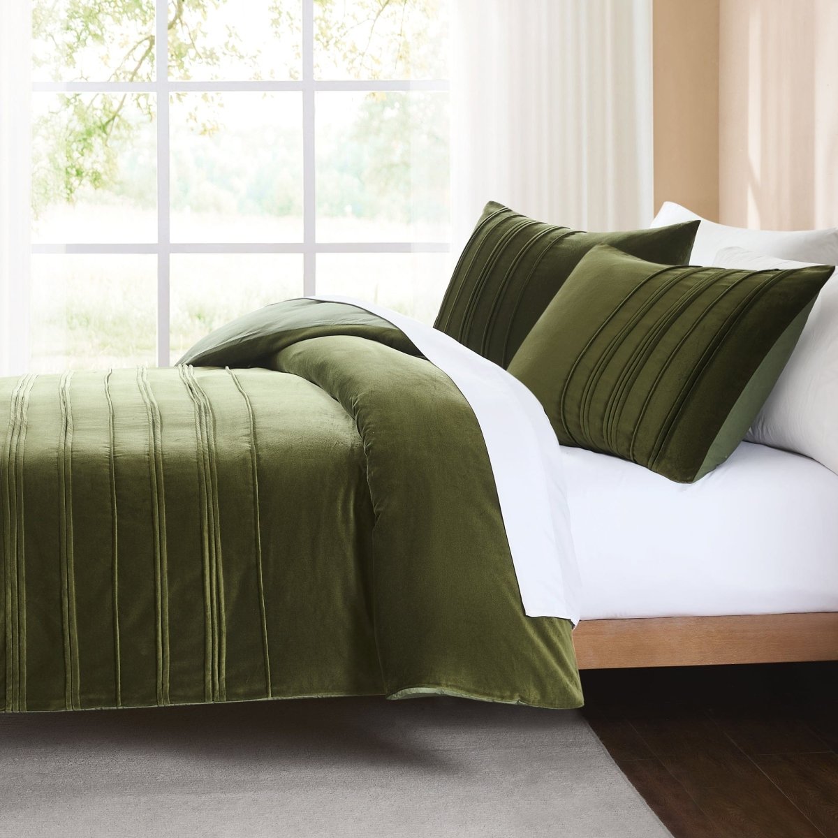 Pleated Groove Velvet Duvet Cover Set