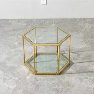 Modern Gold Stainless Steel Coffee Table with Double-Layer Tempered Glass