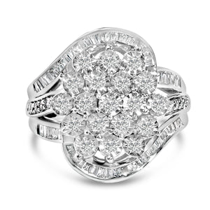 Sterling Silver 1.0 Cttw Diamond Swirl Cluster Cocktail Ring