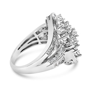 Sterling Silver 1.0 Cttw Diamond Swirl Cluster Cocktail Ring