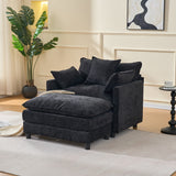 39.4' Modern Accent Chair with Ottoman, Black Chenille Upholstered Armchair