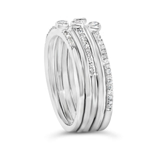 Sterling Silver 3/8 Cttw Diamond Bezel and Pave Set Stackable Ring Set