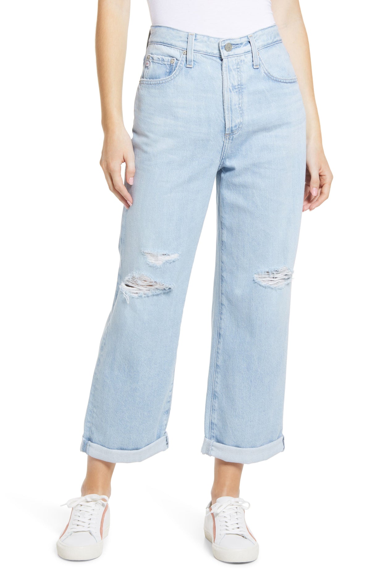 Women's Ag Knoxx Ripped High Waist Boyfriend Jeans Size 30 - Blue Blue Size 30 ---