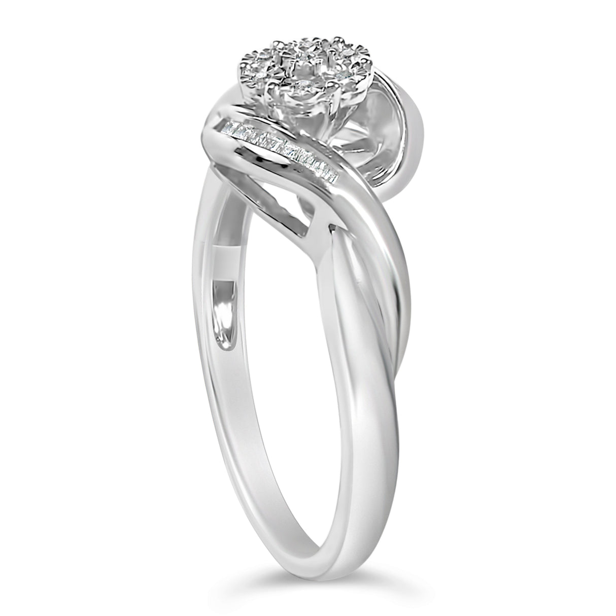 Sterling Silver 1/10 Cttw Diamond Bypass Cluster Ring