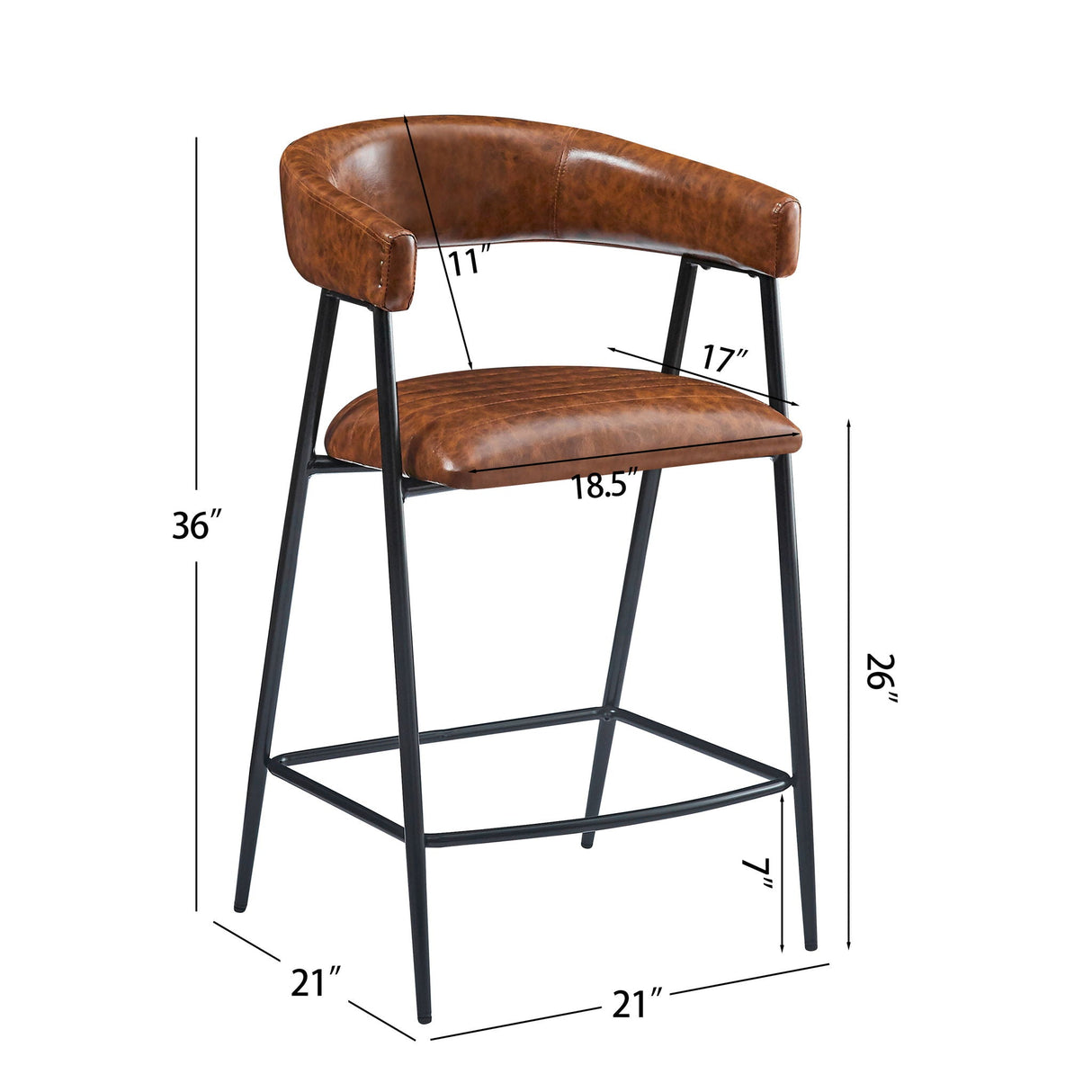 Counter Stools (Set of 2), Upholstered with Iron Frame in Brown