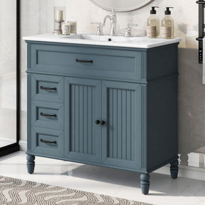Bathroom Vanity With Sink, 2 Doors 2 Drawers, Freestanding Design