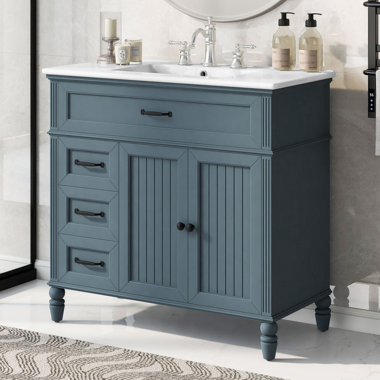 Bathroom Vanity With Sink, 2 Doors 2 Drawers, Freestanding Design