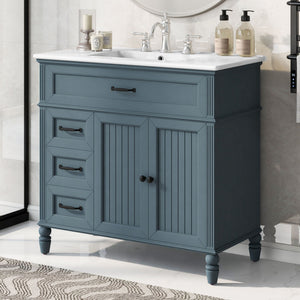 Bathroom Vanity With Sink, 2 Doors 2 Drawers, Freestanding Design