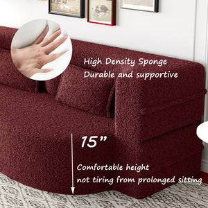 Modern Floor Sofa, With 2 Pillows, Convertible Teddy Fabric Foam Filled Bed