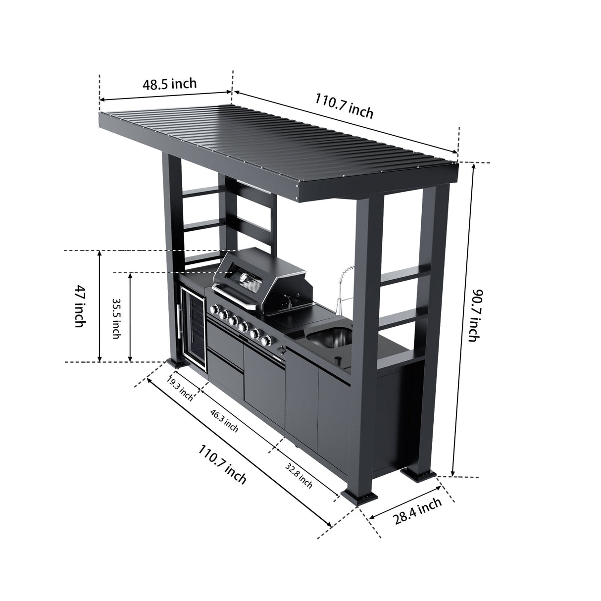 110-Inch Deluxe Stainless Steel Gas Outdoor Kitchen Grill