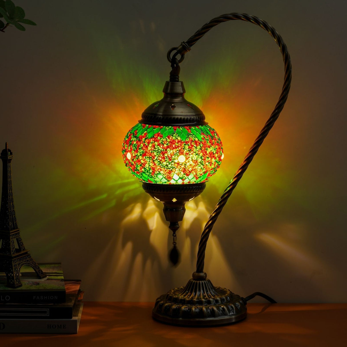 Turkish Mosaic Table Lamp – Swan Neck Moroccan Bedside Light with LED Bulb