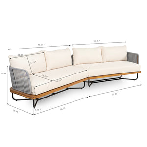 Lucca Outdoor Acacia Wood Rope Woven Sofa Sectional Set