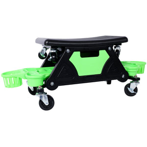Rolling Detailing Creeper Seat With Wheels, Removable Tool Trays, 300 Lbs Capacity - Green