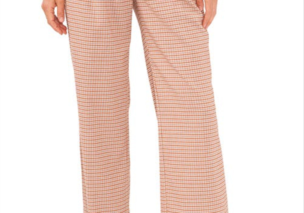 1.State Checker Plaid Wide-Leg Pants, Orange, Size 10