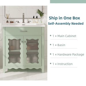 30 Inches Bathroom Vanity with Tempered Glass