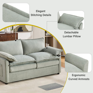 Modern Loveseat Sofa, Upholstered Couch With Side Storage Pockets