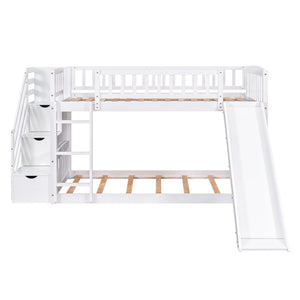 Twin Over Twin Stairway Bunk Bed With Two Drawers And Slide