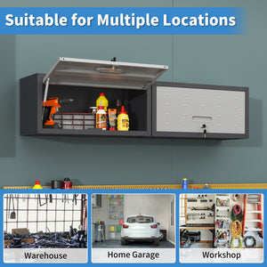 Heavy Duty Metal Wall Mounted Tool Storage Cabinet Steel Metal Garage Storage Cabinet - Black / Gray